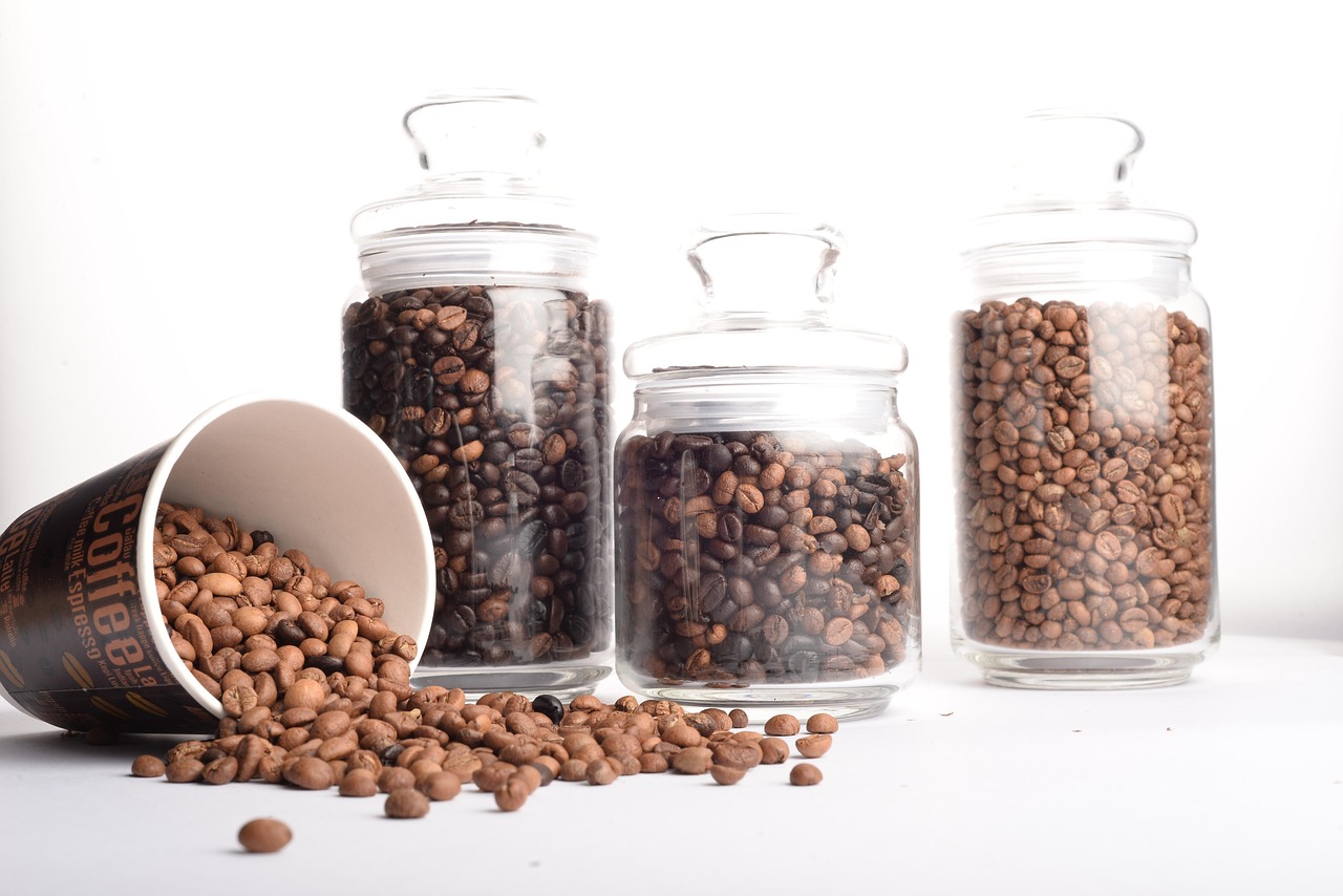 aromatic, batch, coffee, coffee beans, cup, coffee cup, food, jar, roasted coffee beans, taste