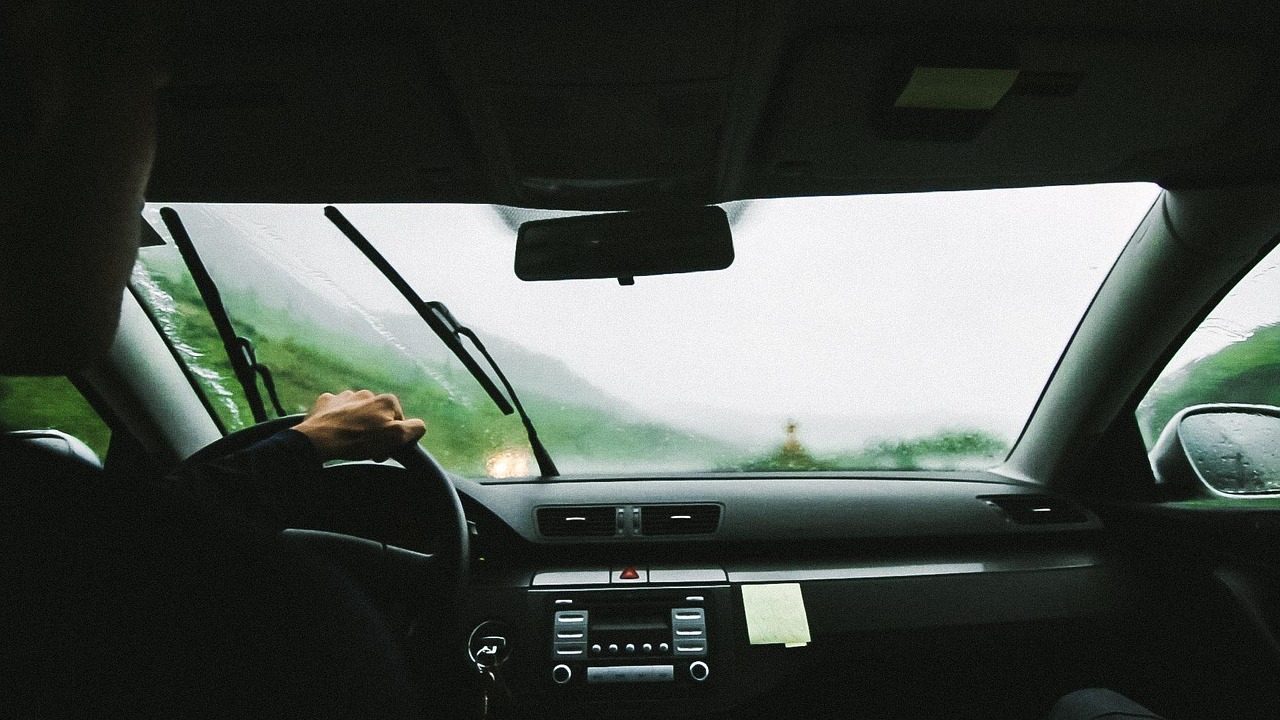 drive, taxi, cab, nature, roadtrip, rain, windshield wipers